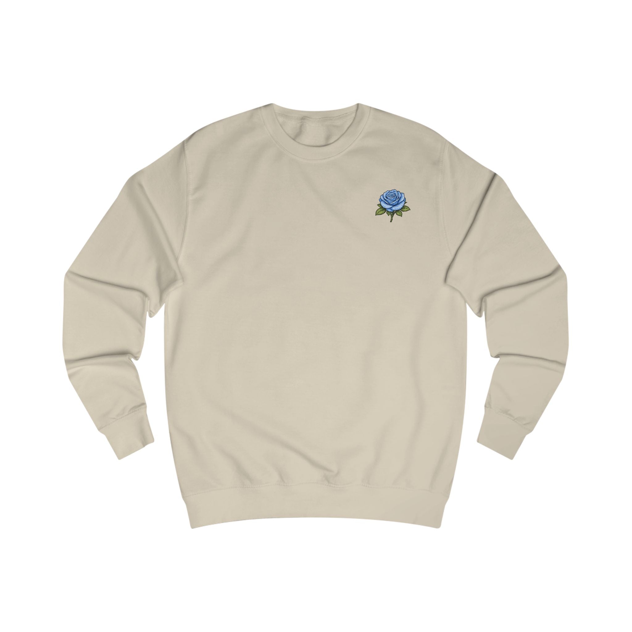 Blue Rose Sweatshirt — Floral Graphic Crewneck with 'ZEROMORI' Back Print