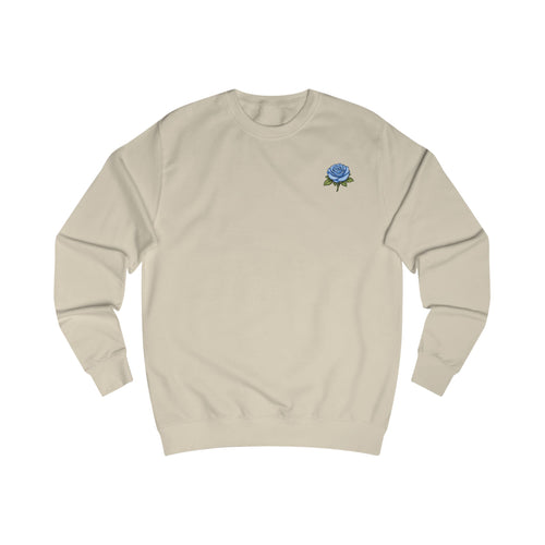 Blue Rose Sweatshirt — Floral Graphic Crewneck with 'ZEROMORI' Back Print