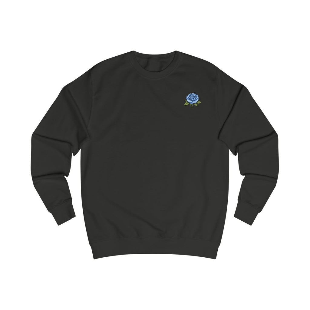 Blue Rose Sweatshirt — Floral Graphic Crewneck with 'ZEROMORI' Back Print