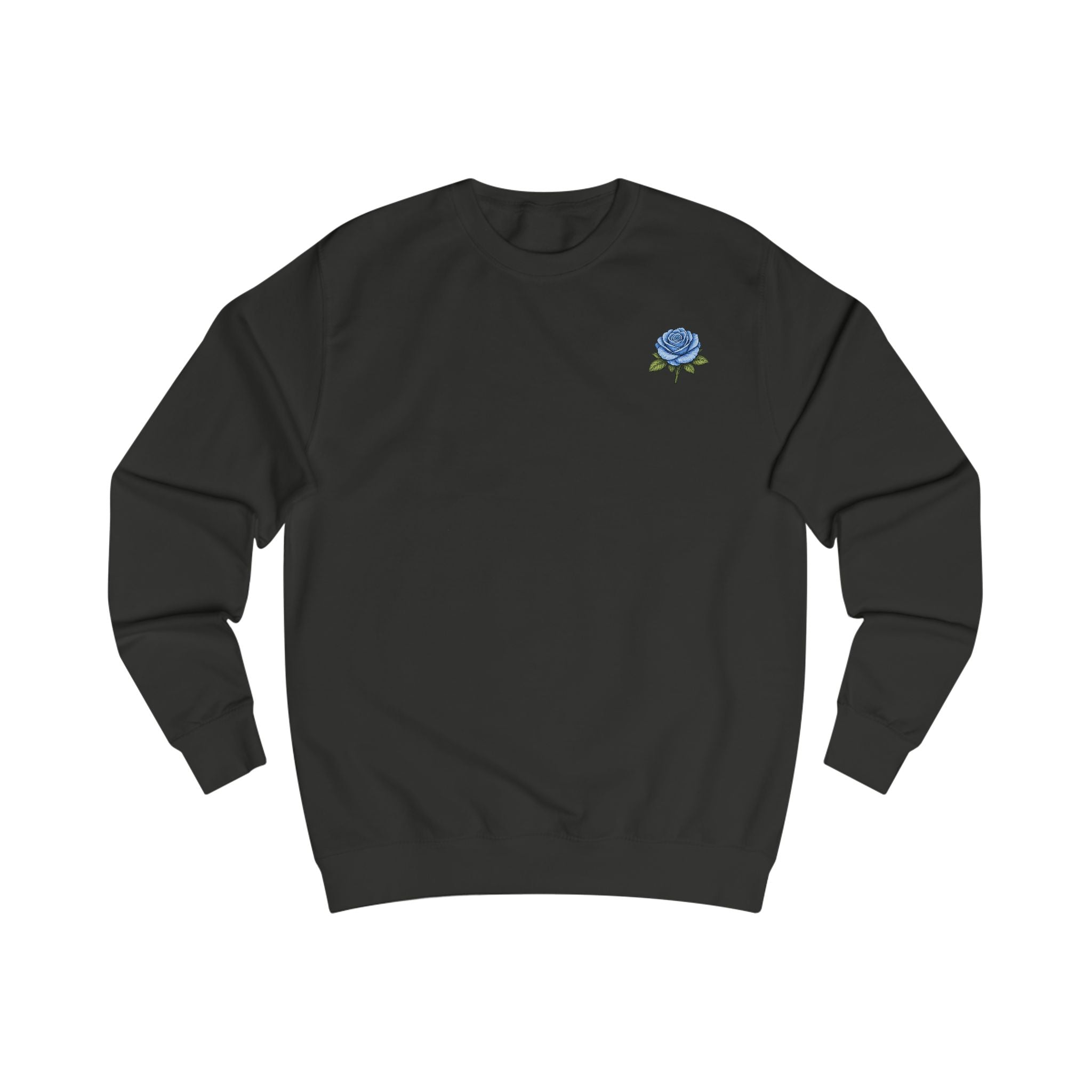 Blue Rose Sweatshirt — Floral Graphic Crewneck with 'ZEROMORI' Back Print