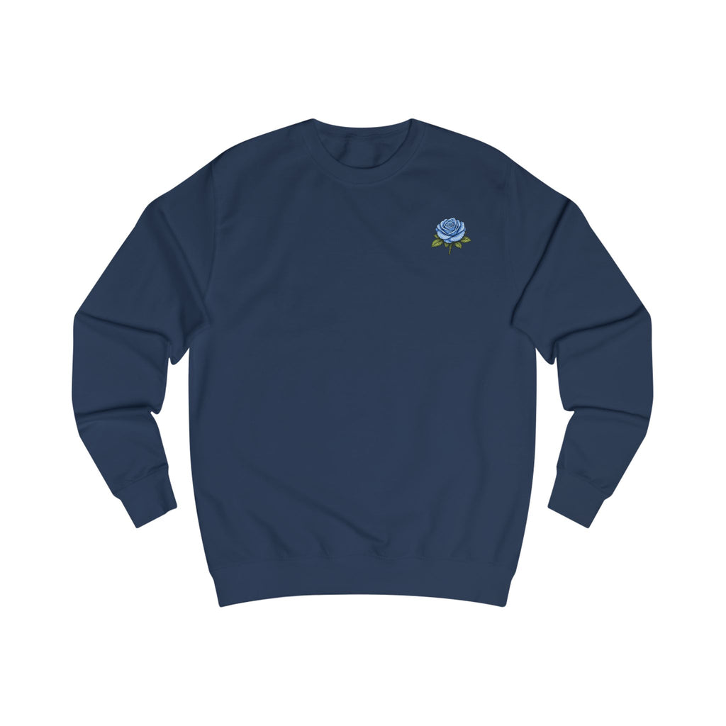 Blue Rose Sweatshirt — Floral Graphic Crewneck with 'ZEROMORI' Back Print