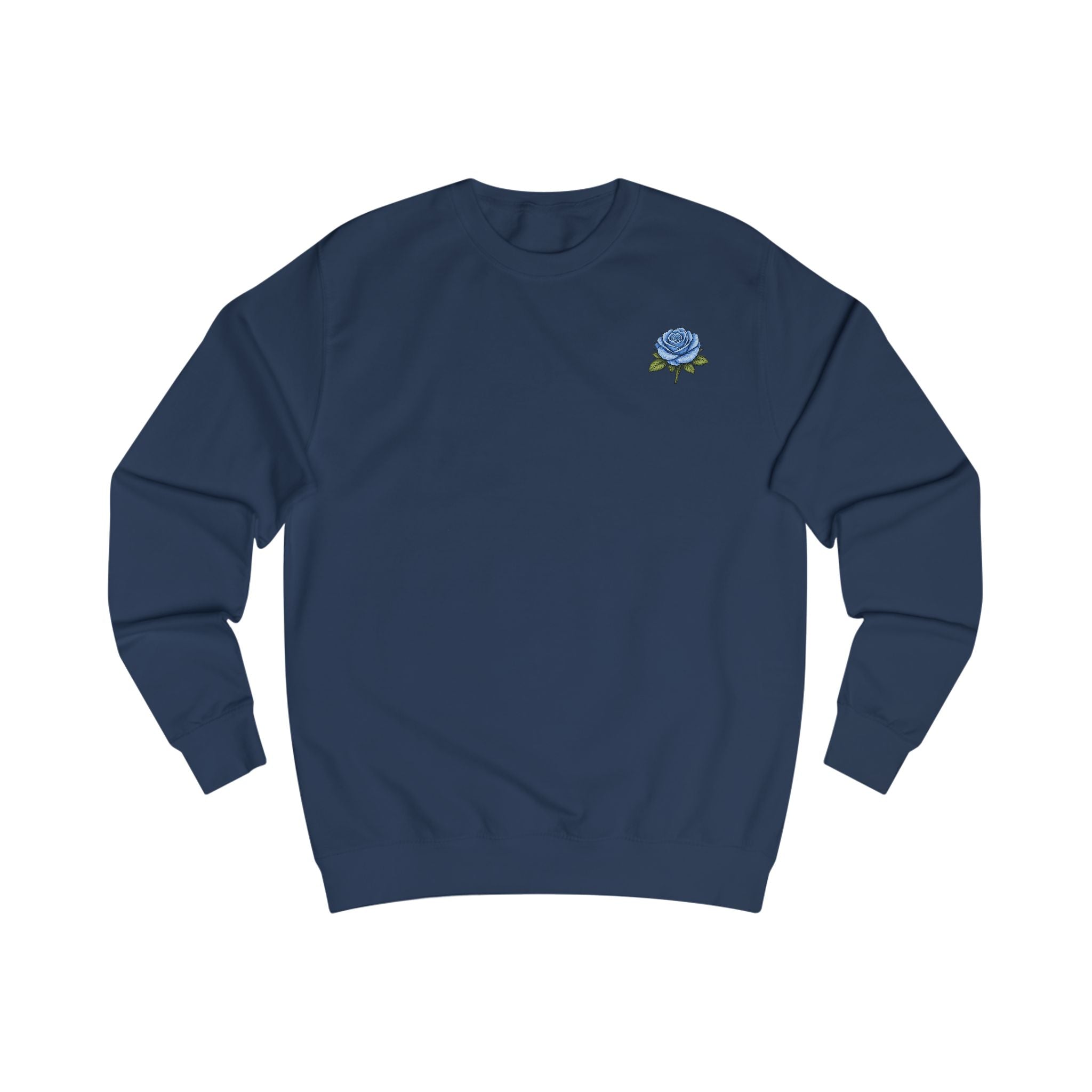 Blue Rose Sweatshirt — Floral Graphic Crewneck with 'ZEROMORI' Back Print